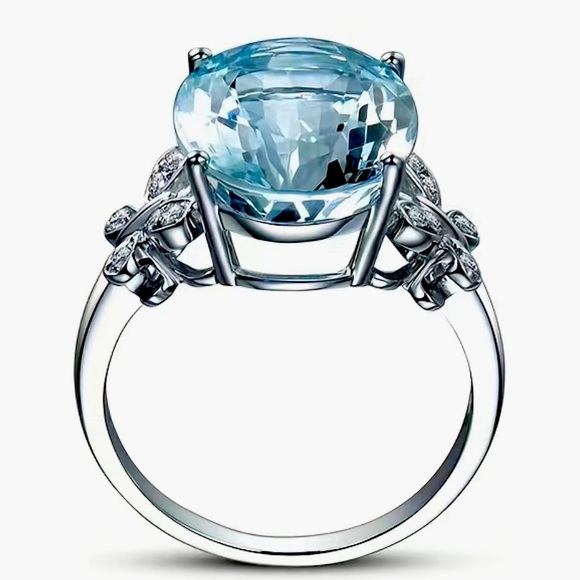 ♥️Aquamarine Blue Oval Cut Zircon,Butterfly white Zircon stones 18K gold plated - Picture 4 of 12